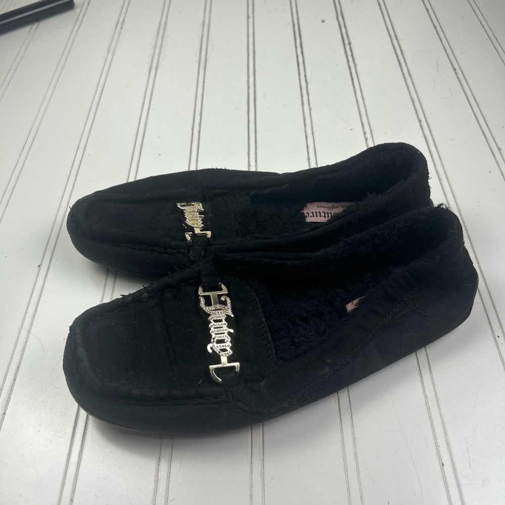Juicy Couture Vintage Y2K Black Fuzzy Moccasin Slip On Loafers Womenโs Size 8 - Picture 4 of 9